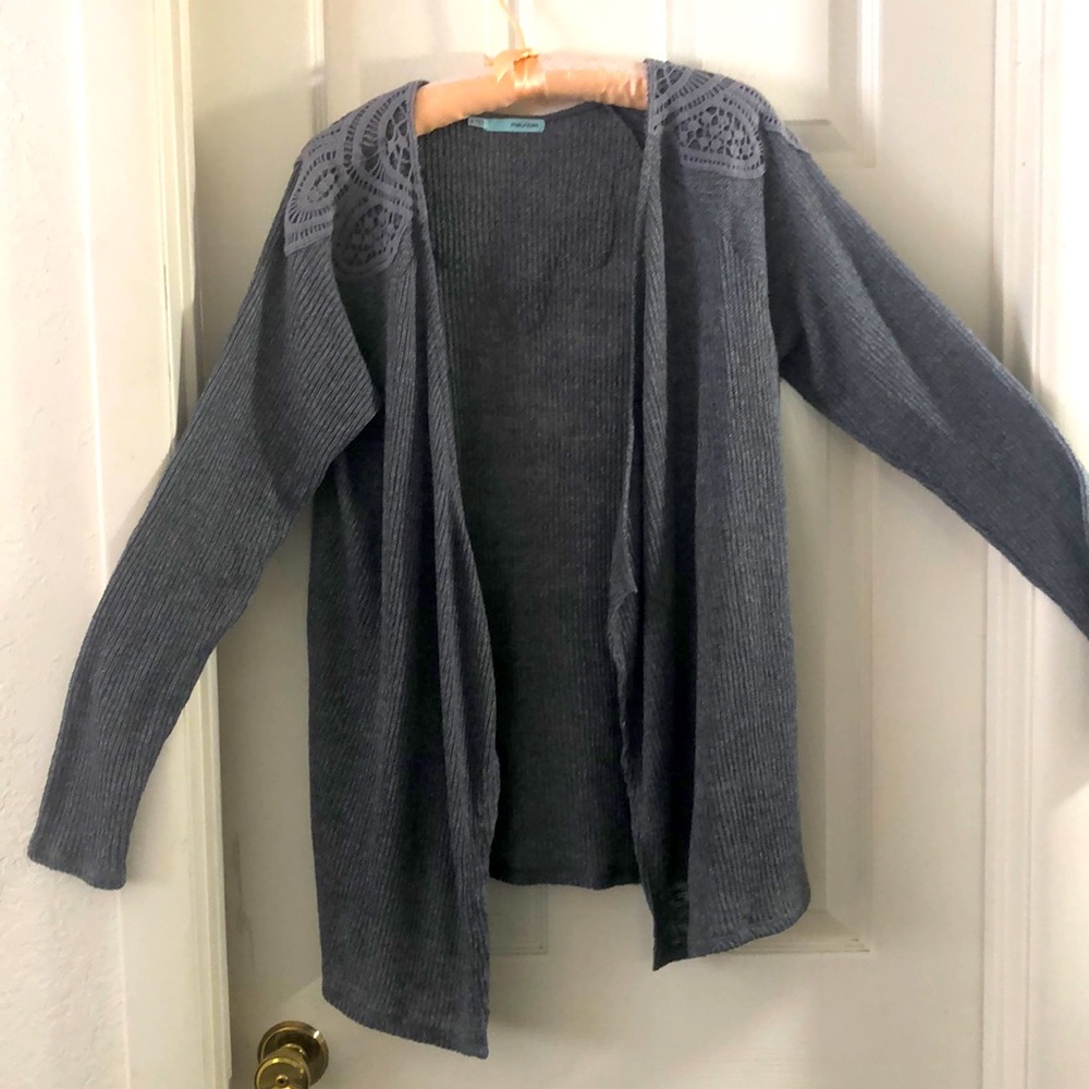 Grey knit lace detail Maurices cardigan